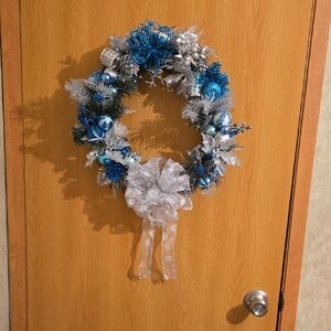 Festive Blue and Silver Holiday Wreath